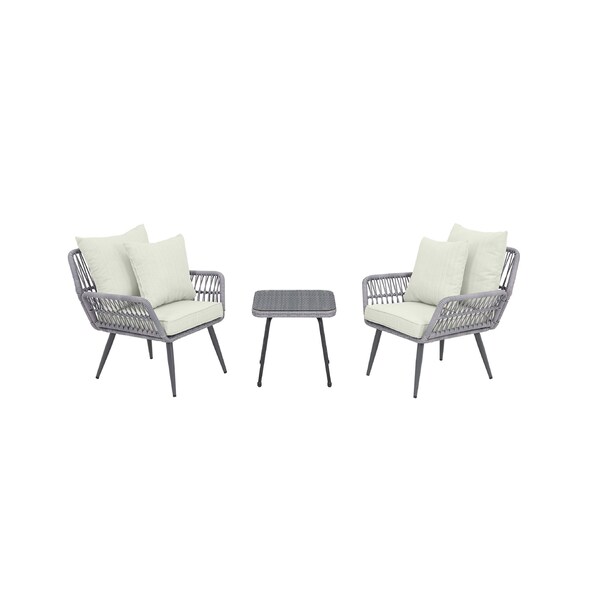 Manhattan Comfort Cannes Rope Wicker 3-Piece Patio Conversation Set with Cushions in Cream OD-CV012-CR - main